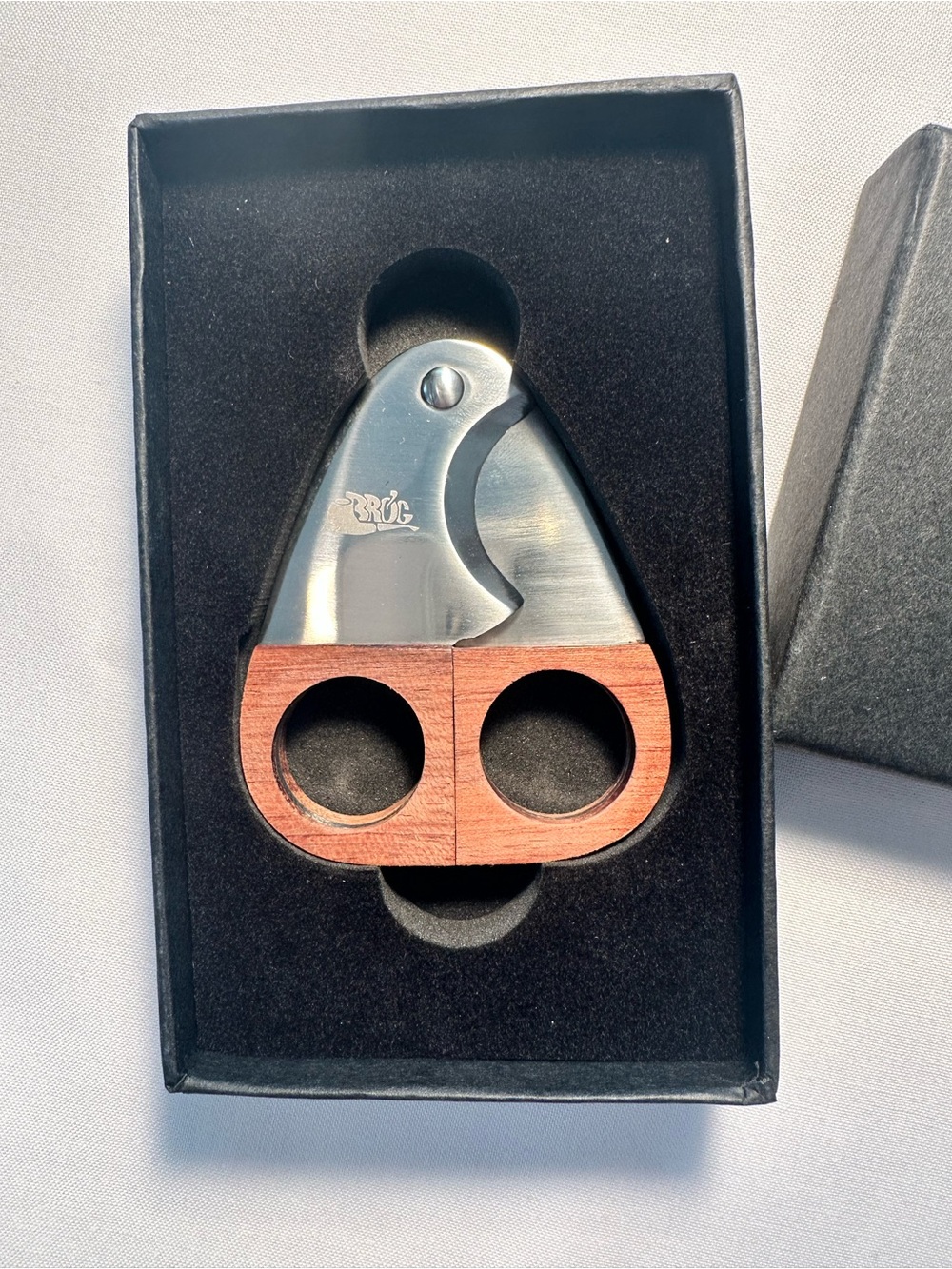 Brog Stainless Steel & Wood Double-Cut Cigar Cutter - Silver and Brown